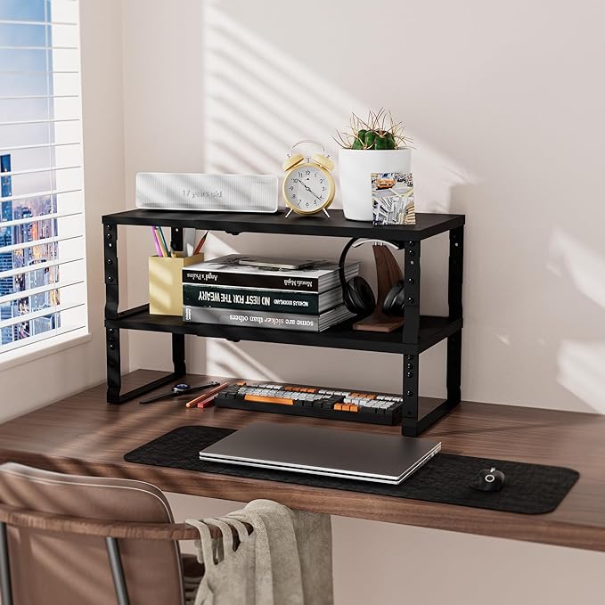 Adjustable Metal Shelving Unit, Stackable & Expendable Storage Rack for Home/Office/Kitchen, Space-Saving，Sturdy&Durable，Easy Assembly (1PACK/Large/Black
