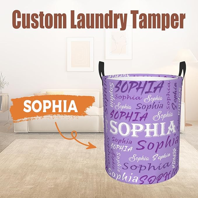 Custom Name Laundry Hamper, Personalized Laundry Basket with Name for Baby Boys Girls, Customized Collapsible Dirty Clothes Hamper Storage with Handles for Bedroom Bathroom Dorm Room Decor