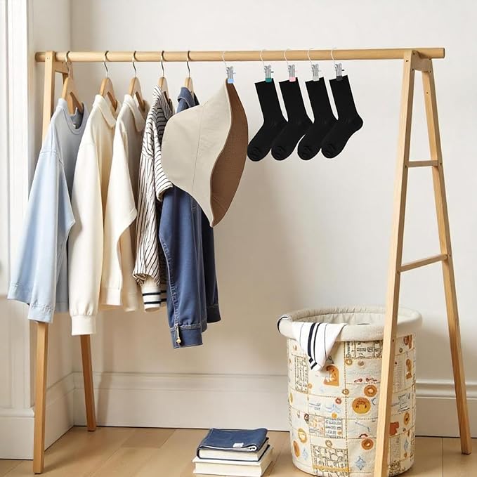100 Pcs Boot Hangers Clips, Laundry Hook Hanging Portable Socks Towels Clothes Travel Drying Clothes Pins for Travel (Black + White + Pink + Blue + Dark Green)