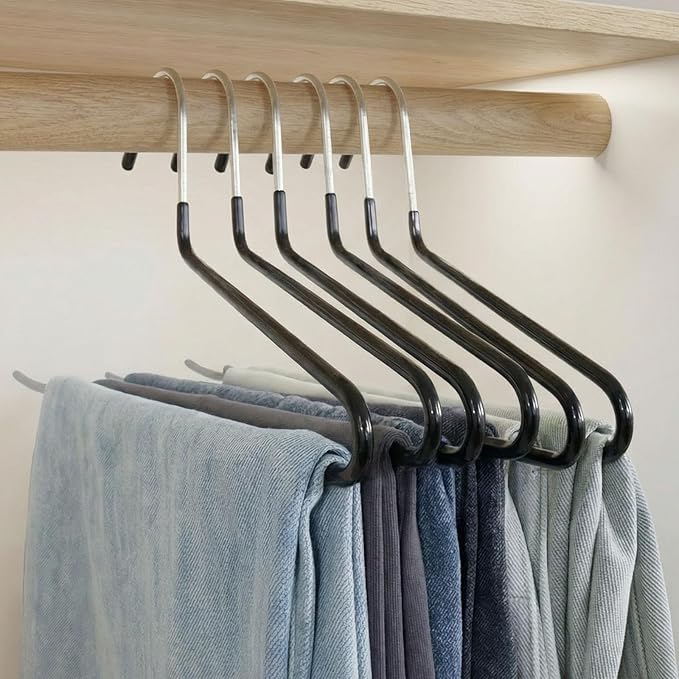 50 Pack Open Ended Pants Hangers with Non Slip Design,Suitable for Trousers,Jeans,Towels for Closet Space Saving,Durable Metal Material with Rubber Coating (Black)