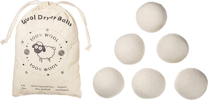 LuxmeCo Natural Organic Wool Laundry Dryer XL Premium Reusable Balls (Pack of 6) Fabric Softener