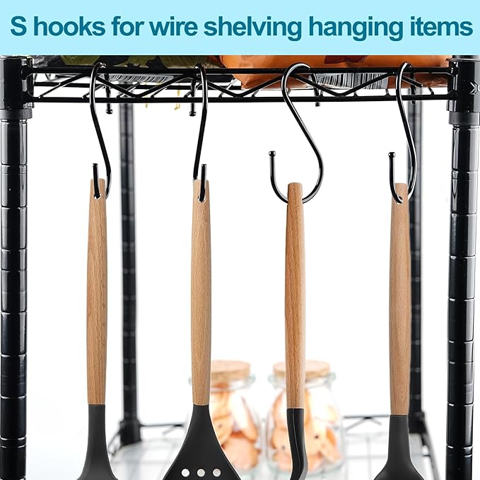 24 Pack S Hooks, 3.5 Inch Heavy Duty S Hooks for Hanging Plant, Large Closet Rod Hooks for Jeans Bags, Black Metal S Shaped Hook for Plant Basket, Pots Pans Wire Shelf Rack, Utensils, Towels