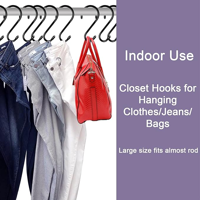 16 Pack 6 Inch S Hook, Large Vinyl Coated S Hooks Heavy Duty, Steel Metal Black Rubber Coated S Shaped Hooks, Non Slip Closet Hooks for Hanging Clothes,Plants,Jeans,Pans,Pots,Towel,Jeans,Bags,Cups