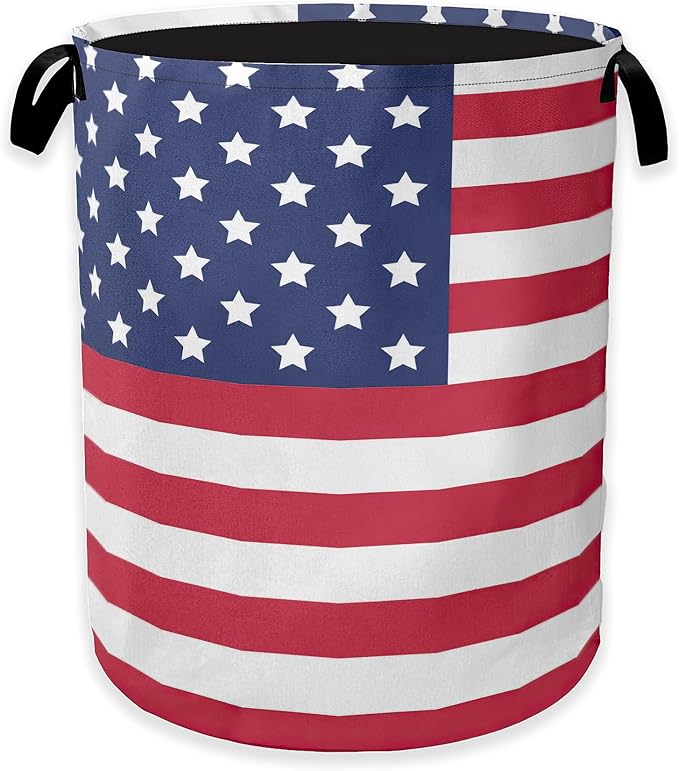 Collapsible Laundry Basket,American Flag Dirty Clothes Hamper,Memory Day Hampers for Bedroom Waterproof Oxford Cloth Storage Organizer for Bathroom,Nursery,Dorm,16x20 Inch