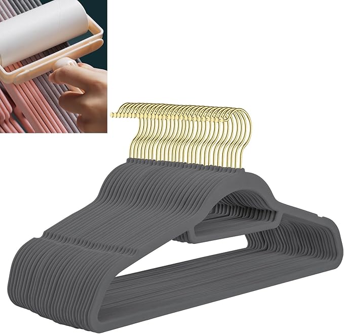 Velvet Hangers,Felt Hangers,Non-Slip Clothes Hanger, Multifunctional Space Saving Clothes Hangers for Wedding Dress & Dress Clothes(Dark Grey 1,10pcs)
