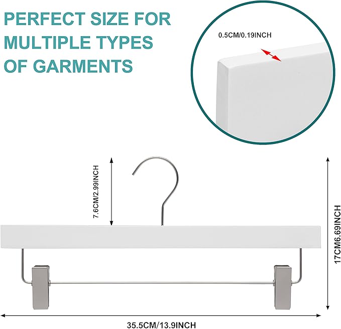 Quality Hangers Luxury Ultra Thin Space Saving Wooden Clothes Hanger - Skirt Hangers with Squared Pant Bar Best for Shirts Blouses Dress - White Hangers - 20 Pack