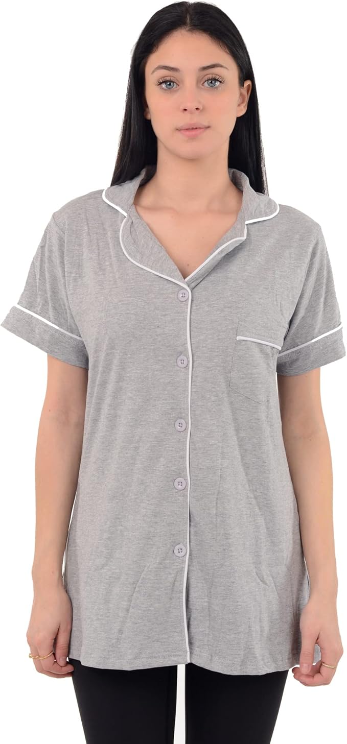 USBD Post Mastectomy Shirt with Drain Pockets Lapel Collar Post Op Button Down Recovery Tops