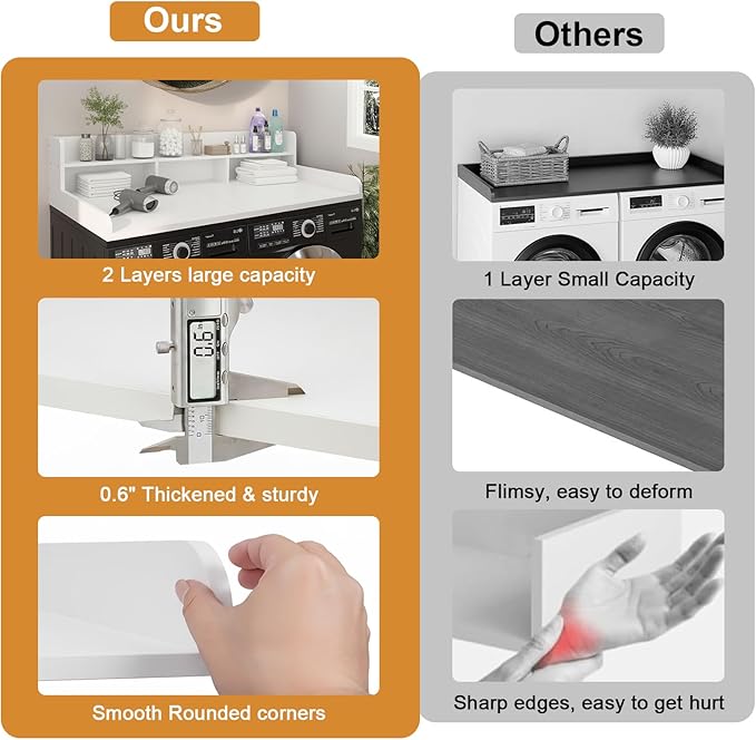 Washer Dryer Countertop with Shelf, 2-Tier Laundry Countertop Over Washer and Dryer, 54" x 27.55" Wooden Table for Folding Clothes for Laundry Room Organization and Storage (Milky)