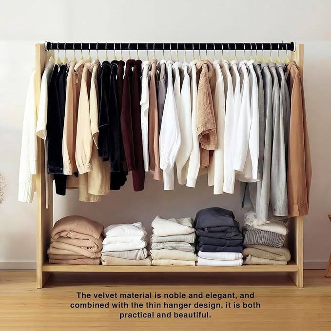 60sets/120pcs Velvet Pants Hangers Non Slip Beige Felt Hangers with 60 Cascading Hooks, Space Saving 360 Degree Swivel Hook Closet Organizer for Jeans, Trousers, Leggings, Tank Top, Shorts and Skirts