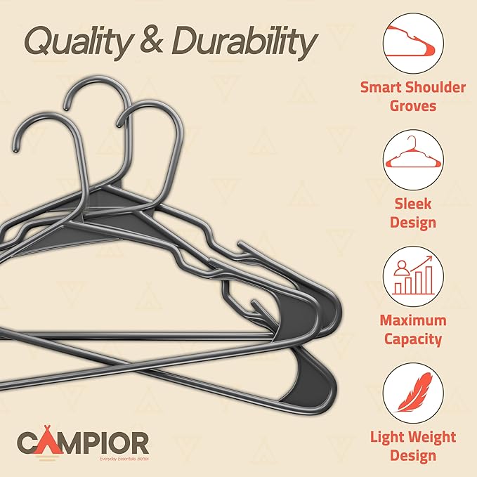 Gray Plastic Hangers 100 Pack– Heavy-Duty Plastic Hangers Slim and Space-Saving, Durable and Lightweight PP with Non-Slip Shoulder Notches for Slip Dresses, Suits, Jackets & Camisoles