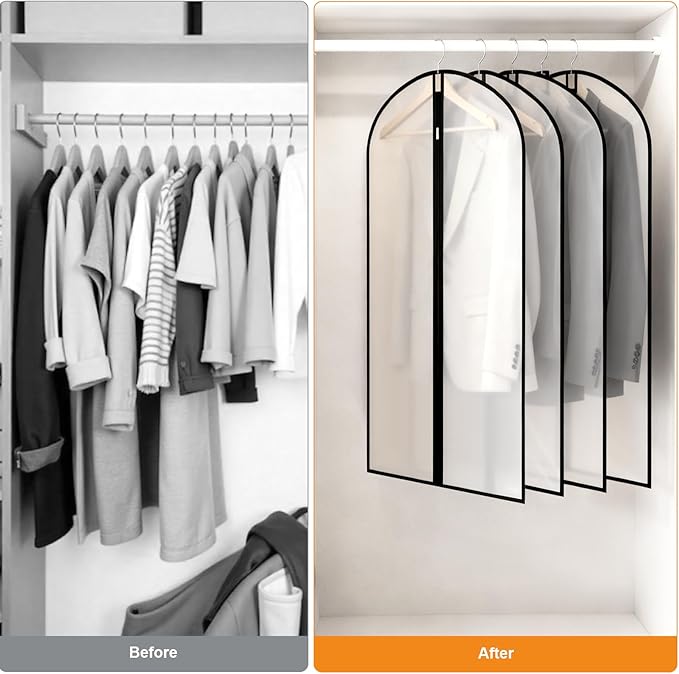 12 Pack Garment Bags 60 * 100cm, 40in PEVA Translucent Garment Covers, Suit Storage Bags, Dress Organizer Bags Used To Protect Shirts, Winter Coats, Jackets