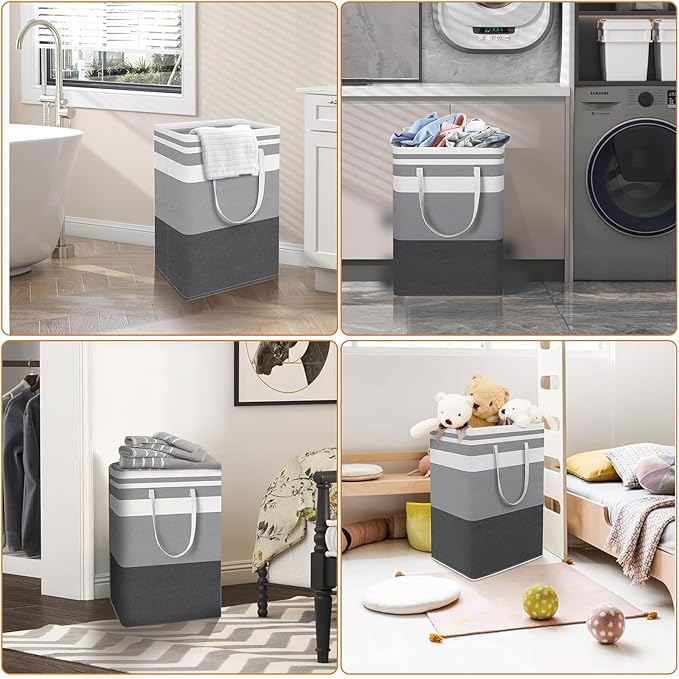 TINGHONG 2-Pack Large Collapsible Laundry Baskets - 75L Freestanding Waterproof Hampers with Reinforced Handles for Clothes, Toys, and More - Ideal for Dorms and Family Use (Gradient Grey)