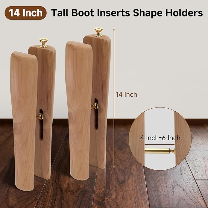Cedar Boot Tree Shaft Shaper, 14 Inch Wooden Inserts for Men & Women’s Boots, Tall Boot Inserts Shape Holders