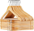 HOUÍSM Wooden Hangers 30 Pack, Solid Wooden Suit Hangers Coat Hangers with Non-Slip Pants Bar, 360° Swivel Hook & Notches, Smooth Finish, Heavy Duty Clothes Hangers for Coats, Suits, Pants and Jackets