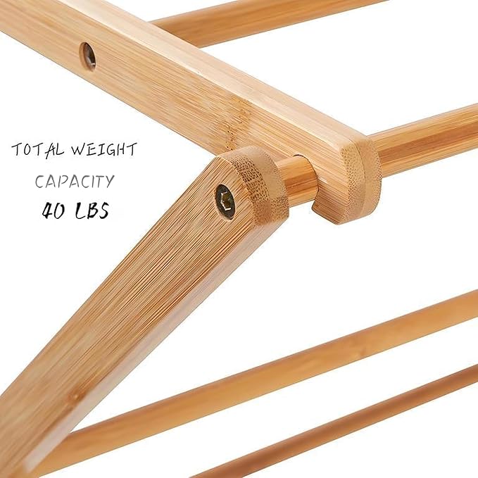 Collapsible Bamboo Drying Rack – Foldable Laundry Drying Stand for Indoor/Outdoor Use – Space-Saving Clothes Rack for Towels, Blankets & Delicates