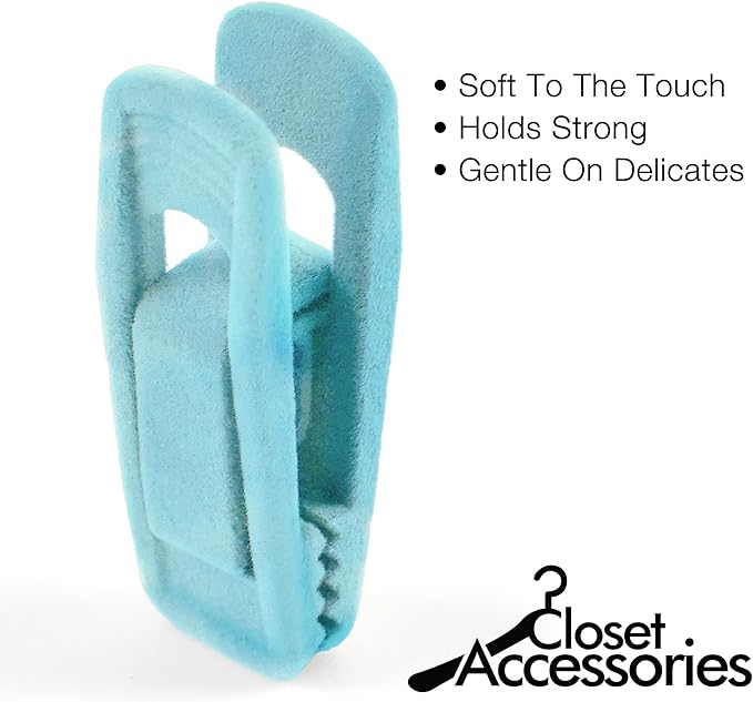 Velvet Hanger Clips, 20 Pack Hanger Clips for Velvet Hangers, Durable Material Velvet Pant Hangers, Clips for Hangers for Baby Clothes, Baby Hanger Clips, Blue (Aqua)