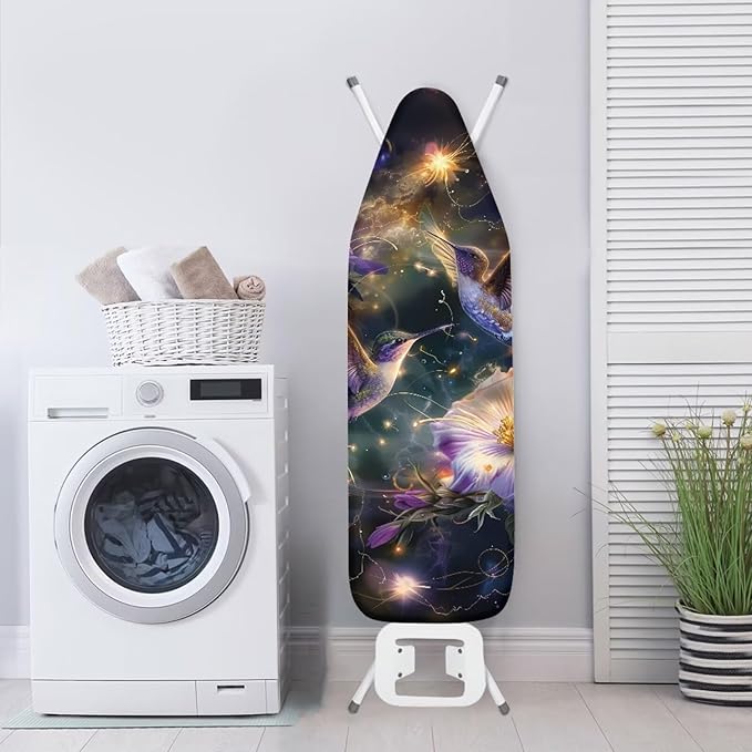 Glitter Hummingbird Ironing Board Cover and Pad 15x54 Standard Size Ironing Board Cover with Elastic Edge for Snug and Secure Fit, Thick and Durable Material