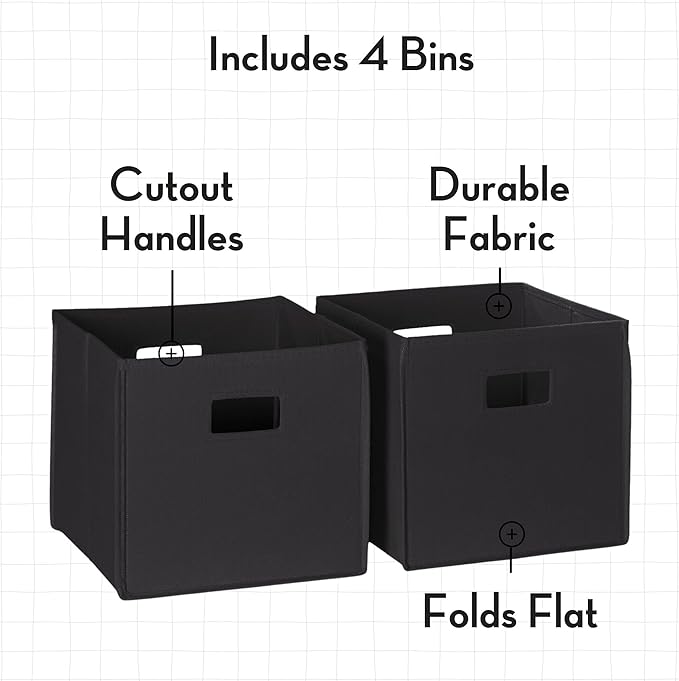 RiverRidge Folding Storage Bins with Handles Black Cube Storage Organizer for Closet, Bedroom & Playroom - Closet Organizers and Storage Set of 4