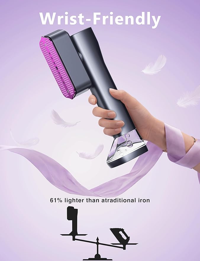 Steamer for Clothes,Portable Handheld Garment Steamer, 200ml Capacity,1000W 15s Fast Heat-UP, Leak-Proof Fabric Quick Wrinkle Remover Ceramic Panel, 2-in-1 Dry & Wet Iron for Home and Travel -Purple
