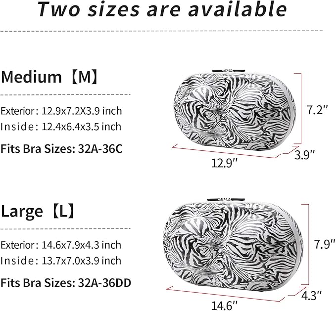 Bra Case Premium Lingerie Travel Bag Zip Underwear Organizer Bag for A-C Cup (Zebra)