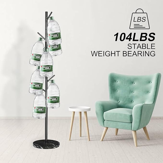 Metal Coat Rack with Natural Marble Base, Modern Coat Rack Freestanding with 8 Hooks, Sturdy Coat Tree Stand, Black Hall Tree for Jacket Hat Bag Entryway