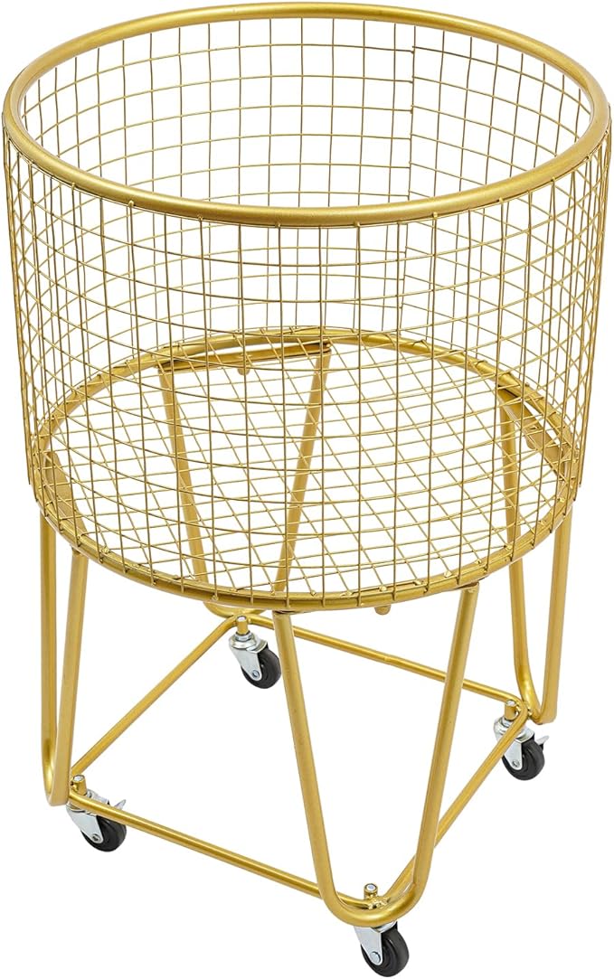 Wire Metal Deep Set Rolling Laundry Basket,Mesh Wire Laundry Basket Storage Cart for Bathroom Bedroom Dirty Clothes Storage (F)