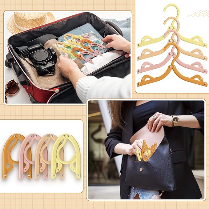 12 Pcs Travel Hangers Cruise Ship Essentials Foldable Portable Plastic Vacation Hangers Non Slip Clothes Drying Rack Travel Accessories for Dormitory School Hotel Laundry (Bright Color)