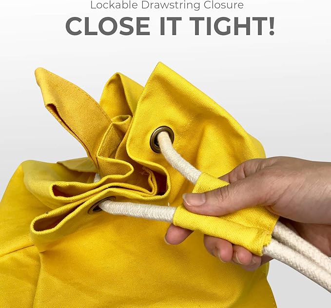 Teeo - Laundry Bag - Dorm Room Essentials - Travel Laundry Bags - College Essentials - Backpack Large Spacious 25”X20” Drawstring 100% Sturdy Cotton Canvas, Hamper Storage Organizer (Yellow)