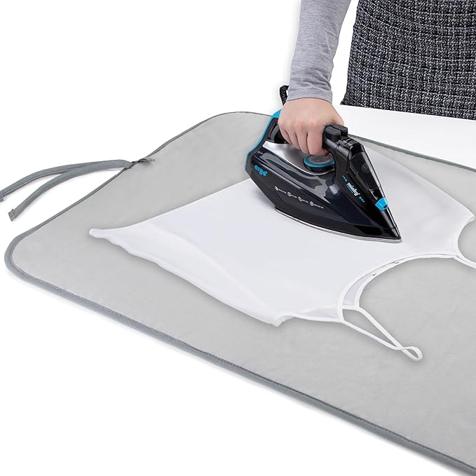 Minky Homecare Deluxe Ironing Mat - Portable Pad for Ironing - Large Surface 39.4 x 23.6 Inches - for Top of Dryer, Washer, Table Top - Metallic Silver