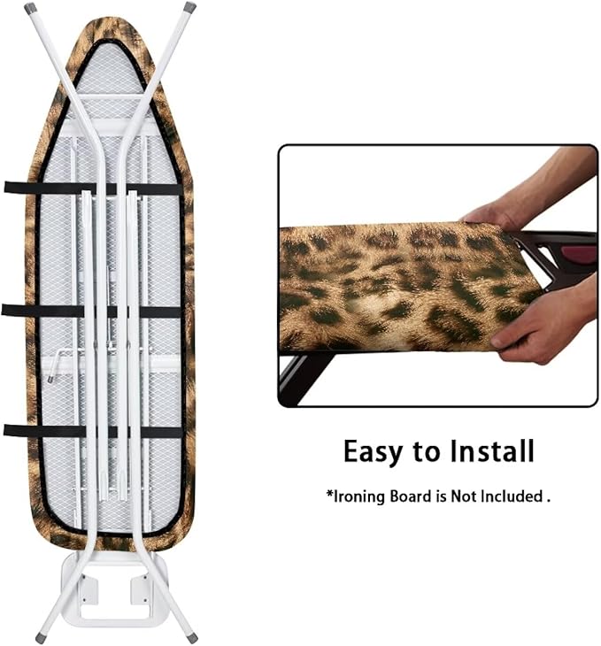 Leopard Print Scratches-Proof Cover Fits Standard Size Ironing Boards Heat Reflective Anti-Dirty Ironing Board Cover with 3 Hooks and Loops for 15 x 54 Boards Decor