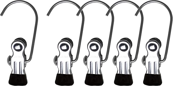 Mawa by Reston Lloyd Accessory Portable Non-Slip Semi Round Single Hook Hanging Clothes Pins/Clips for Laundry or Travel, Style K/1, Set of 5, Black