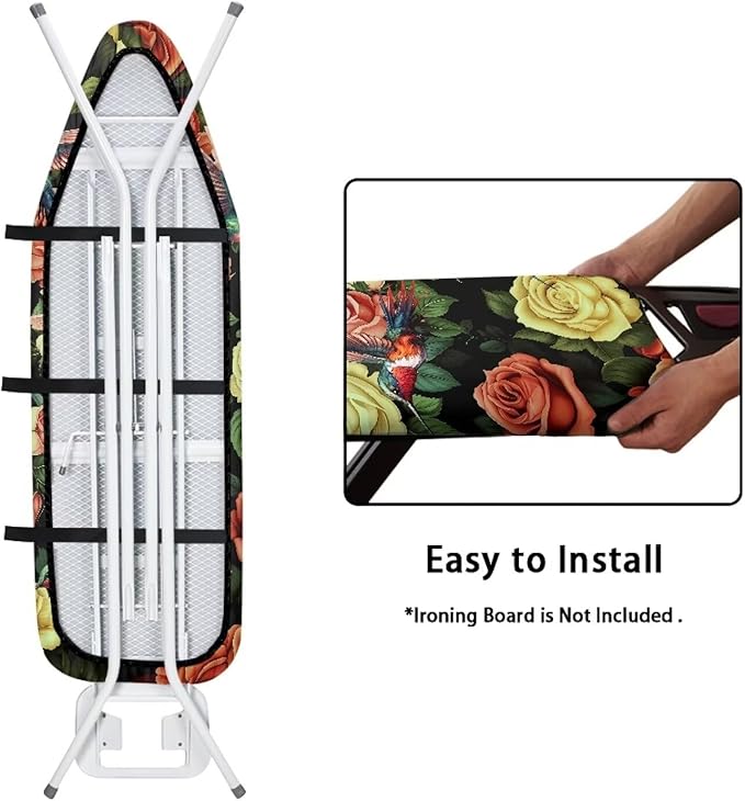 Hummingbird Rose Ironing Board Cover Standard Size 15 x 54 Stain Resistant Fasteners Elastic Edge Ironing Cover