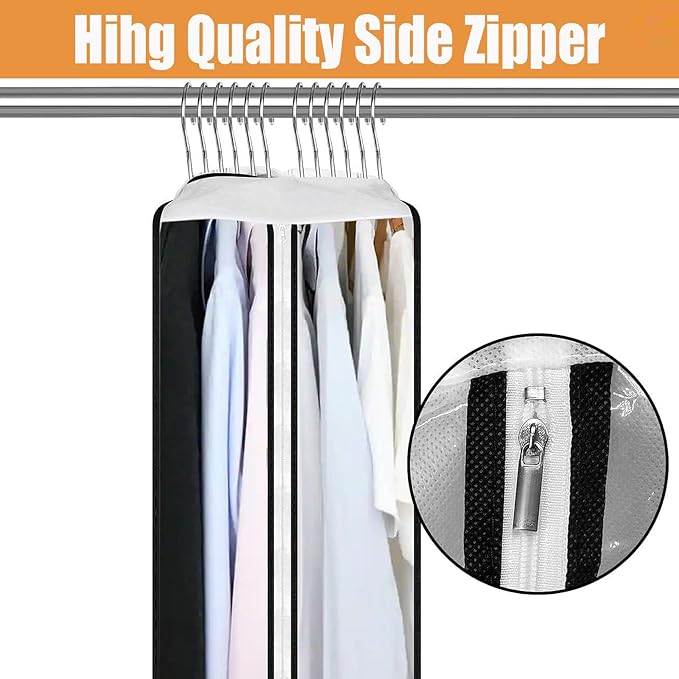 60" All Clear Garment Bags for Hanging Clothes, 2 Packs 10" Gusseted Dress Bags for Gowns Long Fur Coat Storage Covers for Open Closet
