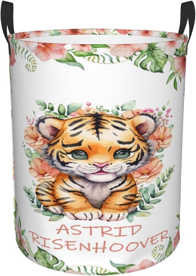 Personalized Tiger Laundry Basket For Baby Kids Boys Girls Adult Custom Hamper Basket With Name For Bathroom Bedrooms Collapsible Baby Laundry Basket, Dirty Clothes Hamper With Handles