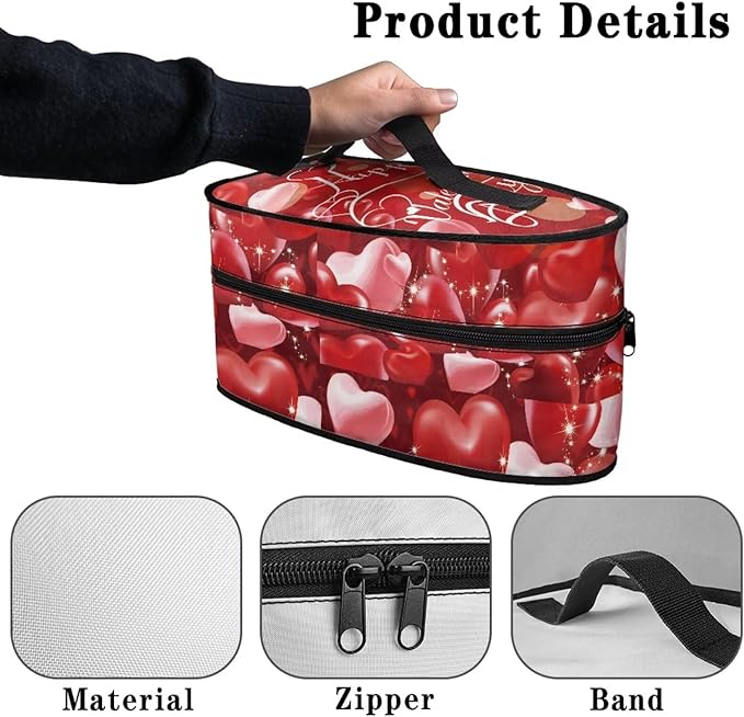 Love Heart Steam Iron Storage Bag with Zipper Handle,Red Iron Protective Cover for Valentine's Day Dust-proof Travel Irons Holder - 11.8x6.69x5.5 in