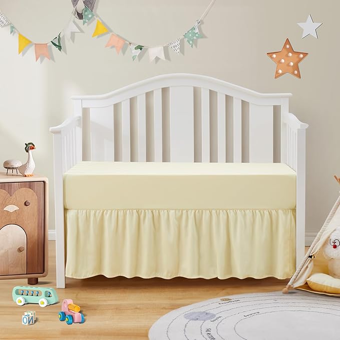 SiinvdaBZX 2-Piece Set Ruffled Crib Skirt & Soft Fitted Crib Sheet, 52"x28" + Adjustable Elastic 14" Drop, Fit for Baby Standard Crib & Nursery Toddler Bedding (Ivory)