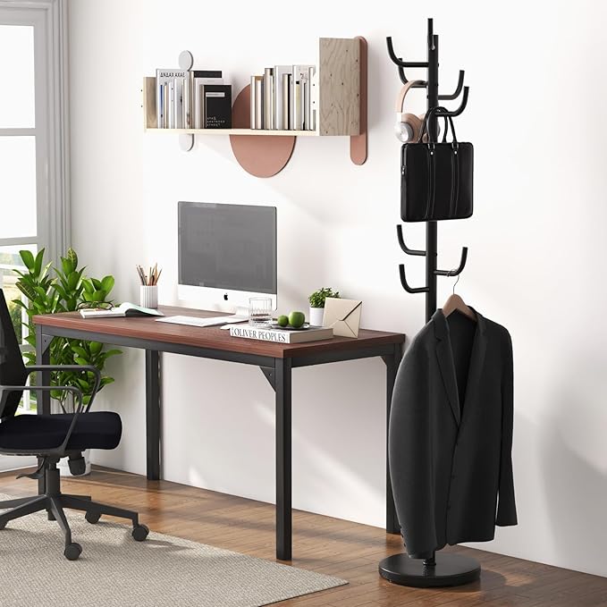 Tangkula Coat Rack Freestanding, Heavy Duty Metal Coat Tree with 8 Hooks, Coat Hanger Stand with 13-inch Enlarged Base, Standing Hall Tree, Home Entryway Hat Jacket Hanger for Scarf, Bag, Umbrella