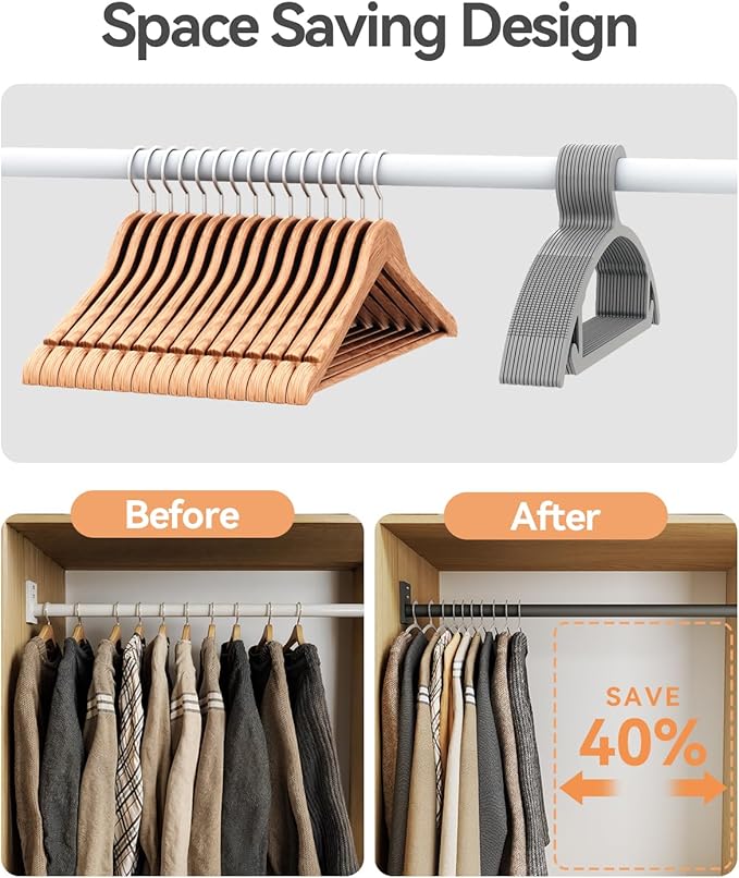 80 Pack Clothes Hangers, Non Slip Heavy Duty Plastic Hangers, Space Saving All-in-One Garment Hangers for Dresses Suits Jeans Knits, Hold Up to 11 LB Dry & Wet, 16.4" x 8.3", Gray, UAPY0880G