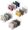 YAGELI Clear Acrylic Purse/Handbag Organizer - 3 Sections Divider for Closet Storage - Sturdy Organizer Rack for Purses, Handbags, and Clutches (4Pack-3Sections)