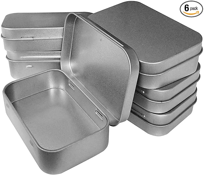 6 Pcs Metal Hinged Tin Box Container Mini Portable Small Storage Container Kit with Lid for Home Storage 3.7x2.3x0.8 Inch, Silver