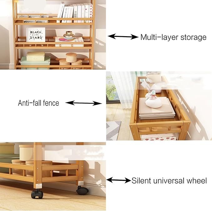3/4Tier Slim Storage Rolling Cart with Wheel,Wood Storage Trolley Cart,Kitchen Rolling Utility Bamboo Kitchen Slide Out Organizer Rack,Mobile Shelving for Kitchen Bathroom gap(4Tier 60cmwide)