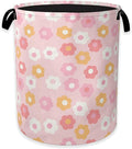 60s Groovy Flowers Laundry Basket,Pink Floral Clothes Hamper,Oxford Cloth Collapsible Nursery Hamper Storage Organization for Bedroom,Bathroom,Office,College Dorms,16x20 Inch