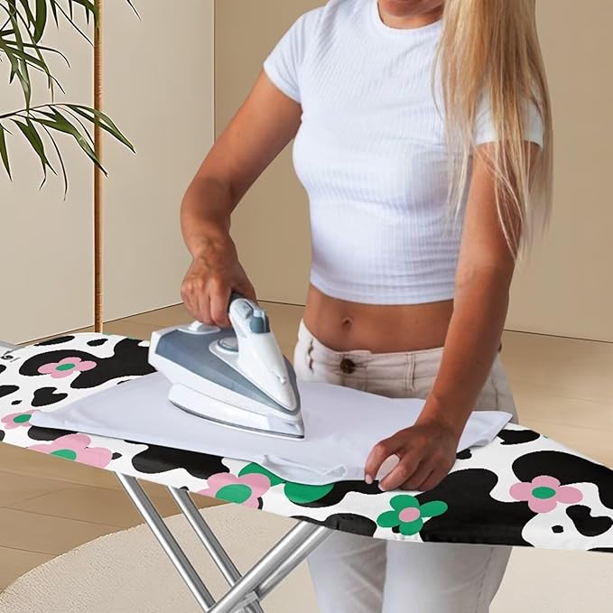 Iron Board Cover Resist Scorching Iron Cover for Ironing Durable Table Top Ironing Board Cover with Cozy Nose Pocket-Cow Flower