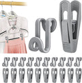 Tinfol Gray 60pc Hanger Connector Hooks and 20pc Hanger Clips, Stackable Space Saving Hook - Hangers Finger Clips, Hangers Organizer Accessories for Closet Organizers