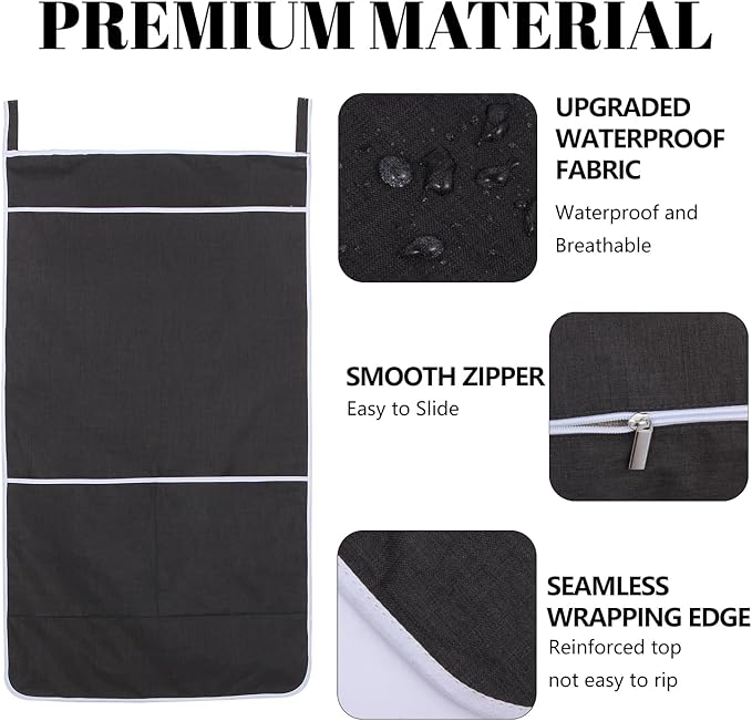 Black Hanging Laundry Hamper Bag, XL Door Hanging Hamper with Large Openging Laundry Hamper Storage Bag Large Size 36X22 Inch, Over Door Hamper
