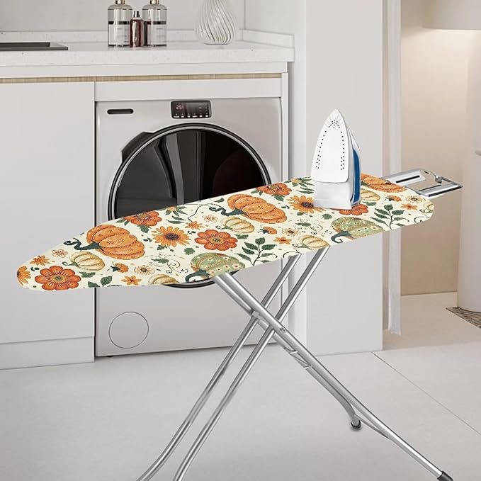 Fall Ironing Board Cover and Pad Pumpkin Sunflower Soft Ironing Pad for Table Scorching Stretchable Heavy Duty Thick Padding 54x15 inches