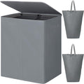 WOWLIVE 154L Double Laundry Hamper with Lid and Removable Laundry Bags, Large Dirty Clothes Hamper 2 section Collapsible Laundry Basket Dorm Room Storage for Bedroom, Bathroom, College,Grey