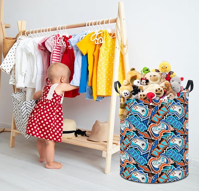 19.7" Laundry Basket,Dirty Clothes Hamper,Waterproof Storage Bin,Room Decor,Gift Baskets,Nursery Hamper(Game)