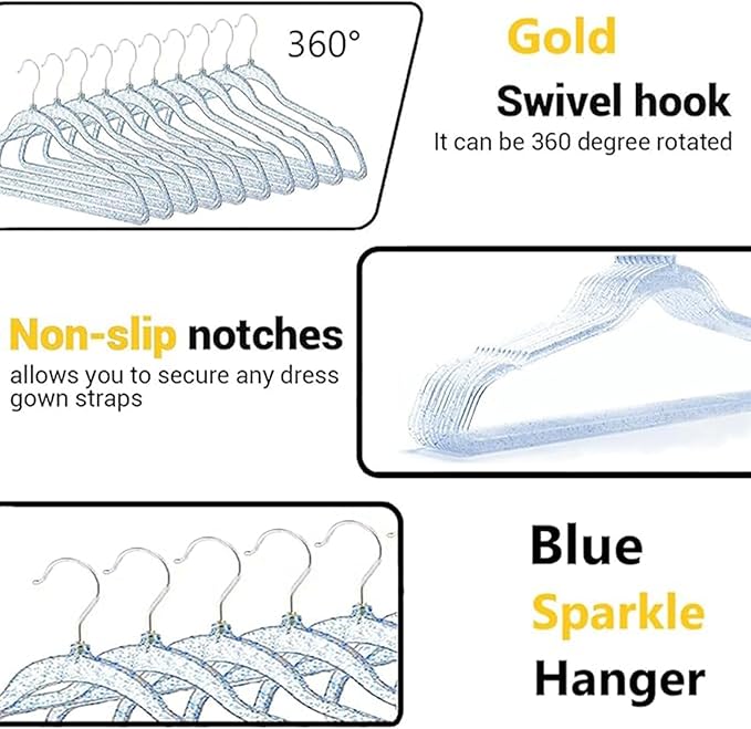 Blue Plastic Hangers for Clothes 40 Pcs, 16" Wide Clear Hangers for Men's Shirt, Teens Closet, Youth Suit, Hoodie, Adults Hanger with Swivel Silver Hook, Thin Clothing Rack for Dorm Room