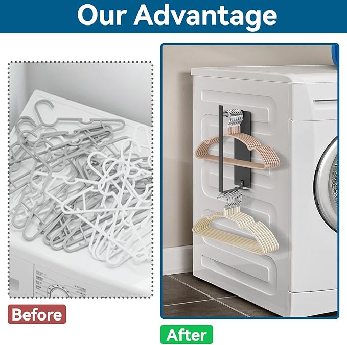 Magnetic Hanger Holder for Dryer/Washer Laundry Room, Strong Magnetic Hanger Storage Organizer Rack Extra Large 1Pack Black